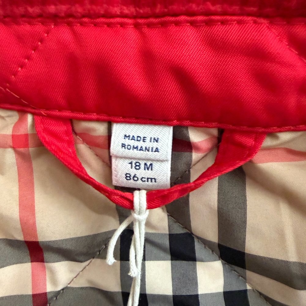 Burberry NWT Infant Baby Kids Otis Corduroy Collar Quilted Jacket Red Size 18 Mo - Picture 6 of 11